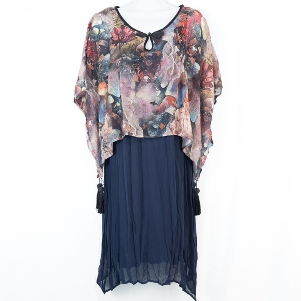 Pretty Angel Silk Blend‎ Cape Overlay Dress Small Fairy Whimsical Artsy Ethereal